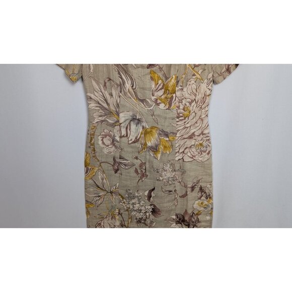 VINTAGE 80s-90s Ann Taylor 6 Dress Cottage Core Floral 100% Linen Short Sleeve - Picture 5 of 9